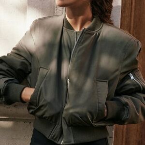 Zara Green Cropped Bomber Jacket